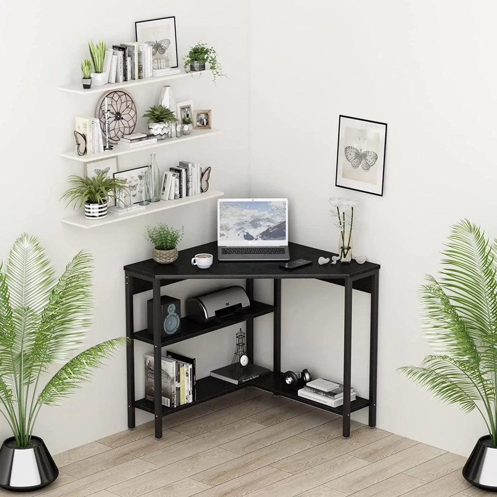 Corner Desk with Outlets USB Ports Storage Shelves I349