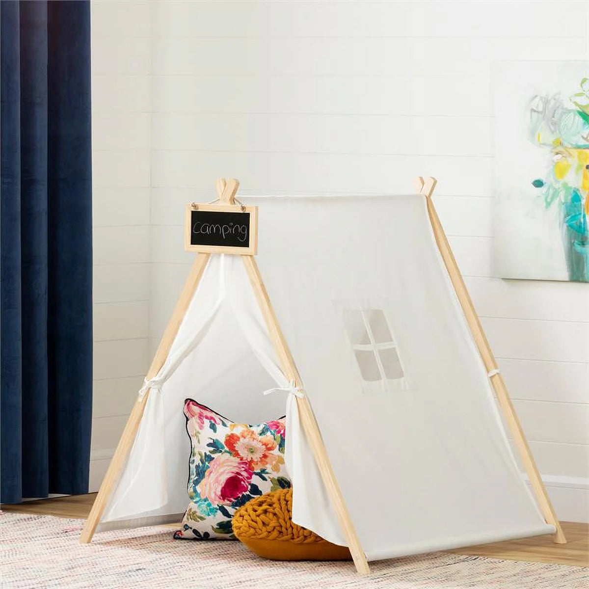 2-Piece Set with White House Bed and Play Tent with Chalkboard K555850