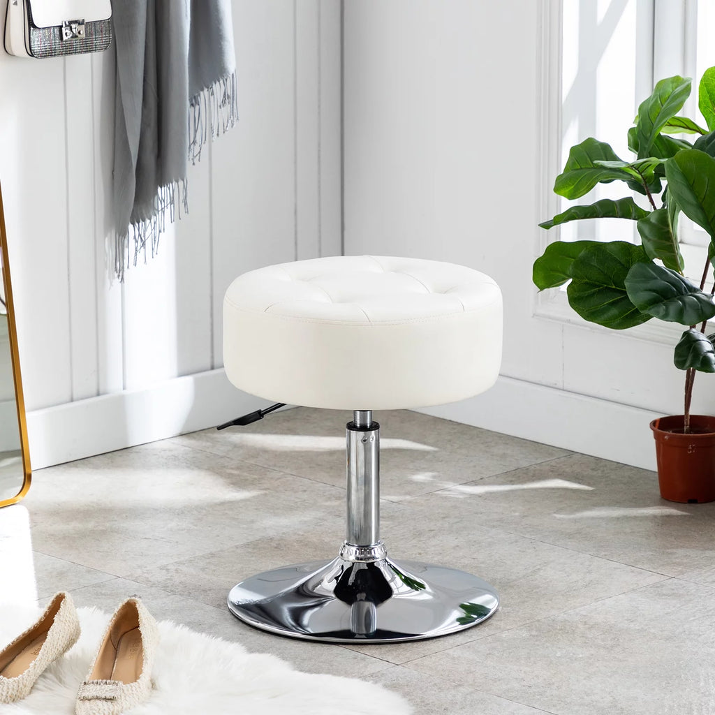 White Faux Leather Adjustable Height Swivel Ottoman Stool D7936
