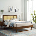 Walnut Cane and Wood King Platform Bed H168262