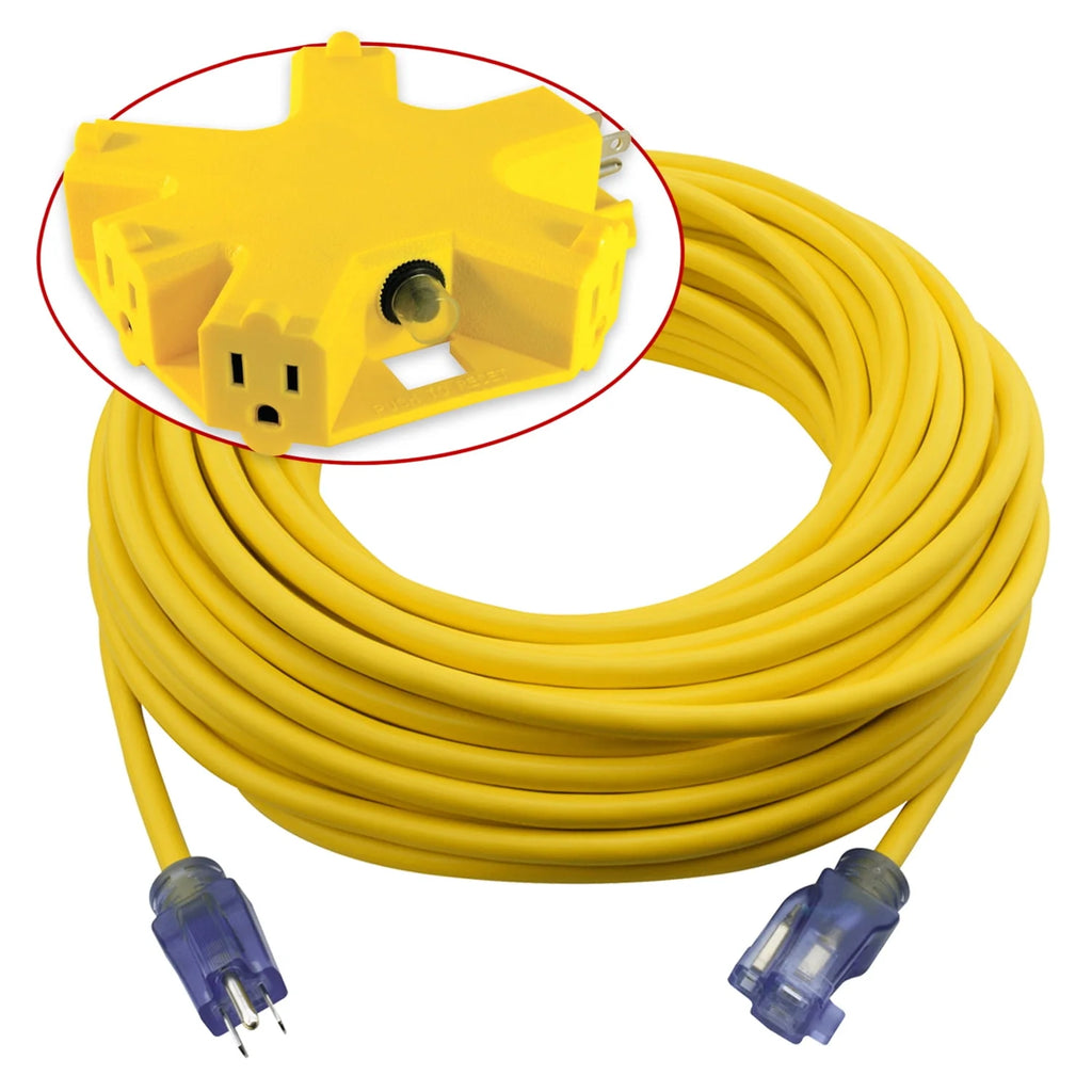Yellow 100 ft Outdoor Extension Cord with 5 Outlet Adapter W826365
