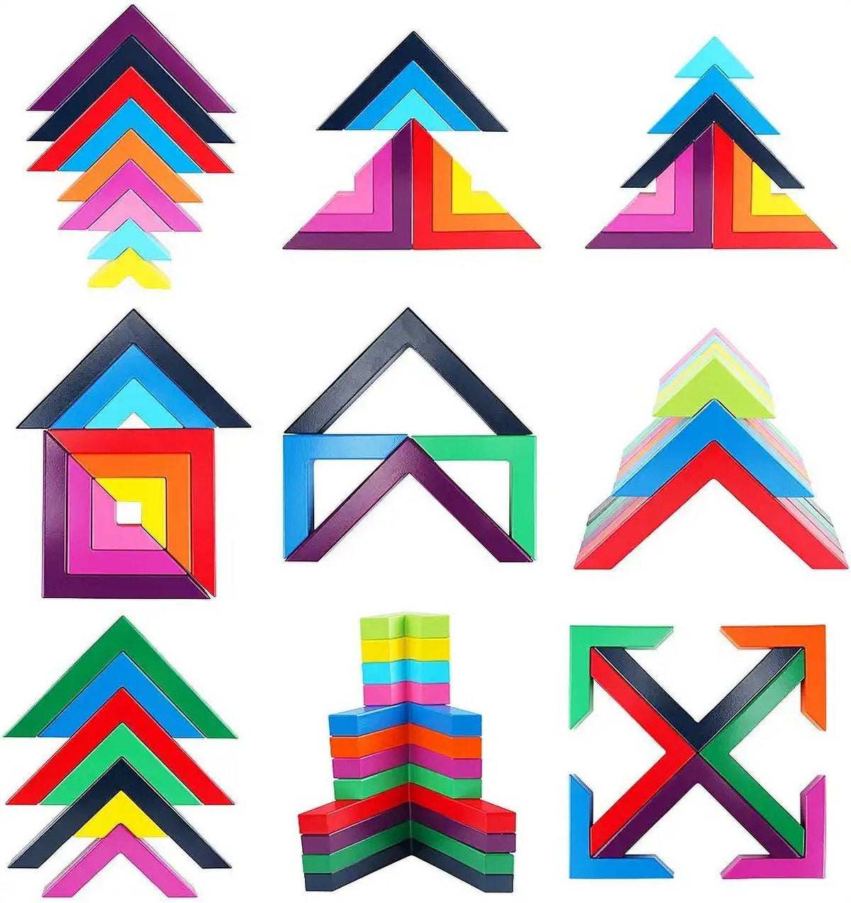 12 Piece Wooden Rainbow Stacking Nesting Building Blocks Toy M60962