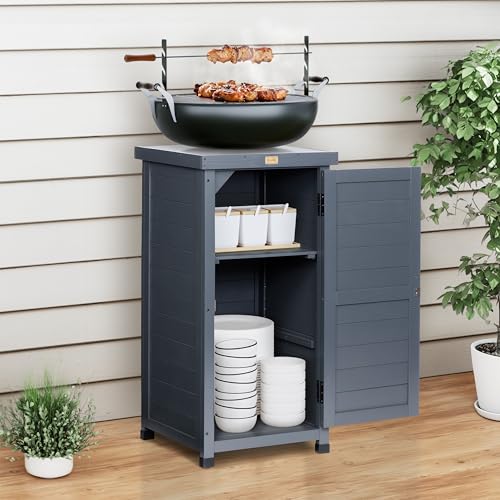 Outdoor Storage Cabinet with Metal Tabletop & Shelves U29771