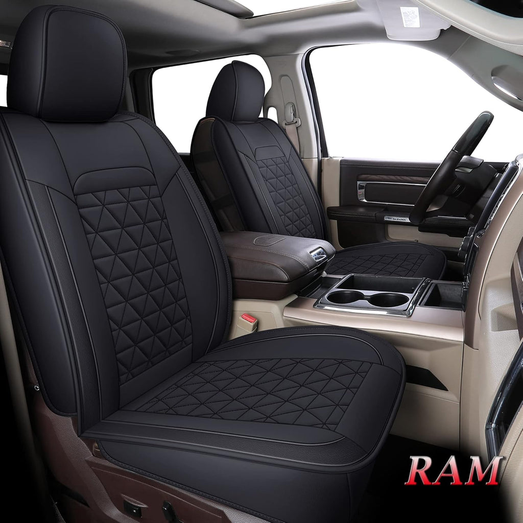 Black Waterproof Leather Car Seat Covers Full Set for Truck Pickup CrewCab with Curved Back Bench O677
