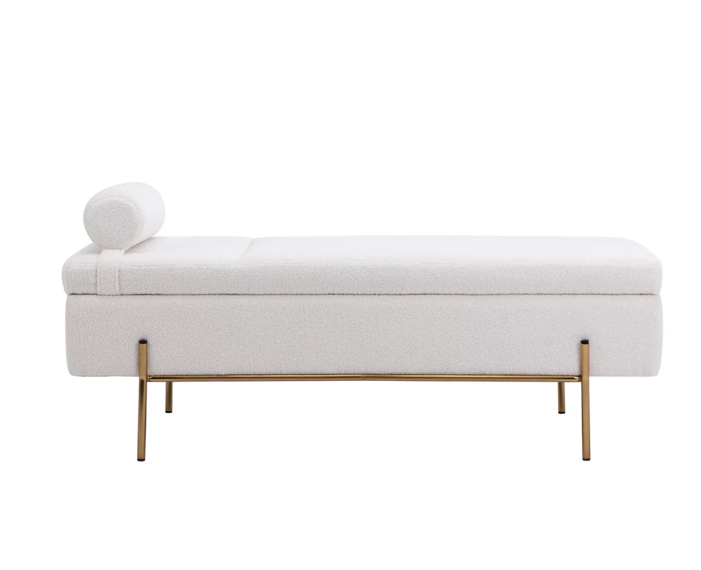54 inches Faux Fur Upholstered Storage Bench with Gold Legs O773606