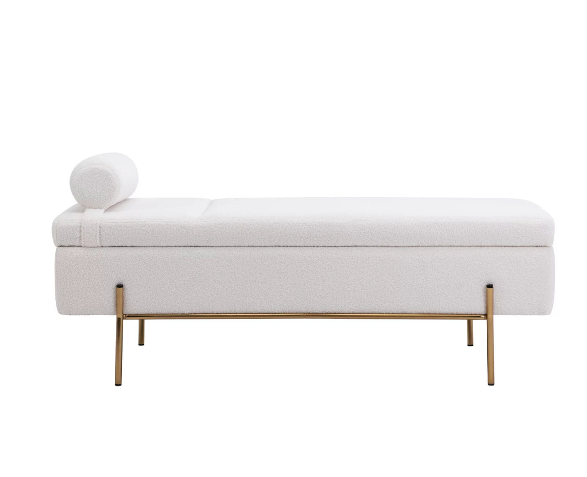 54 inches Faux Fur Upholstered Storage Bench with Gold Legs O773606