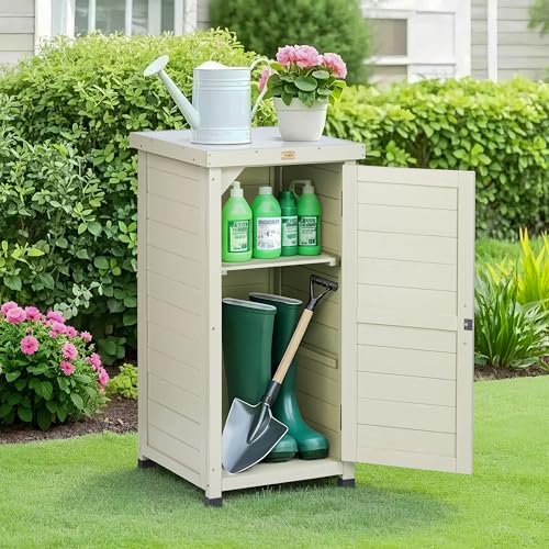 Outdoor Storage Cabinet with Metal Tabletop & Shelves U29771