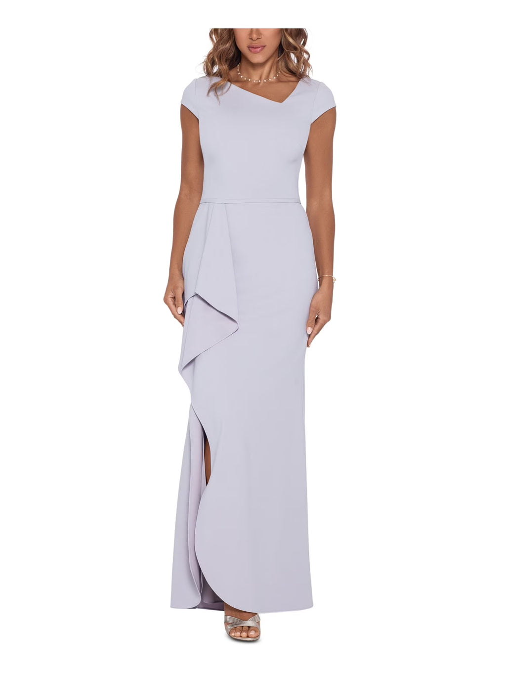 Gray Stretch Zippered Full-Length Formal Gown Dress I554