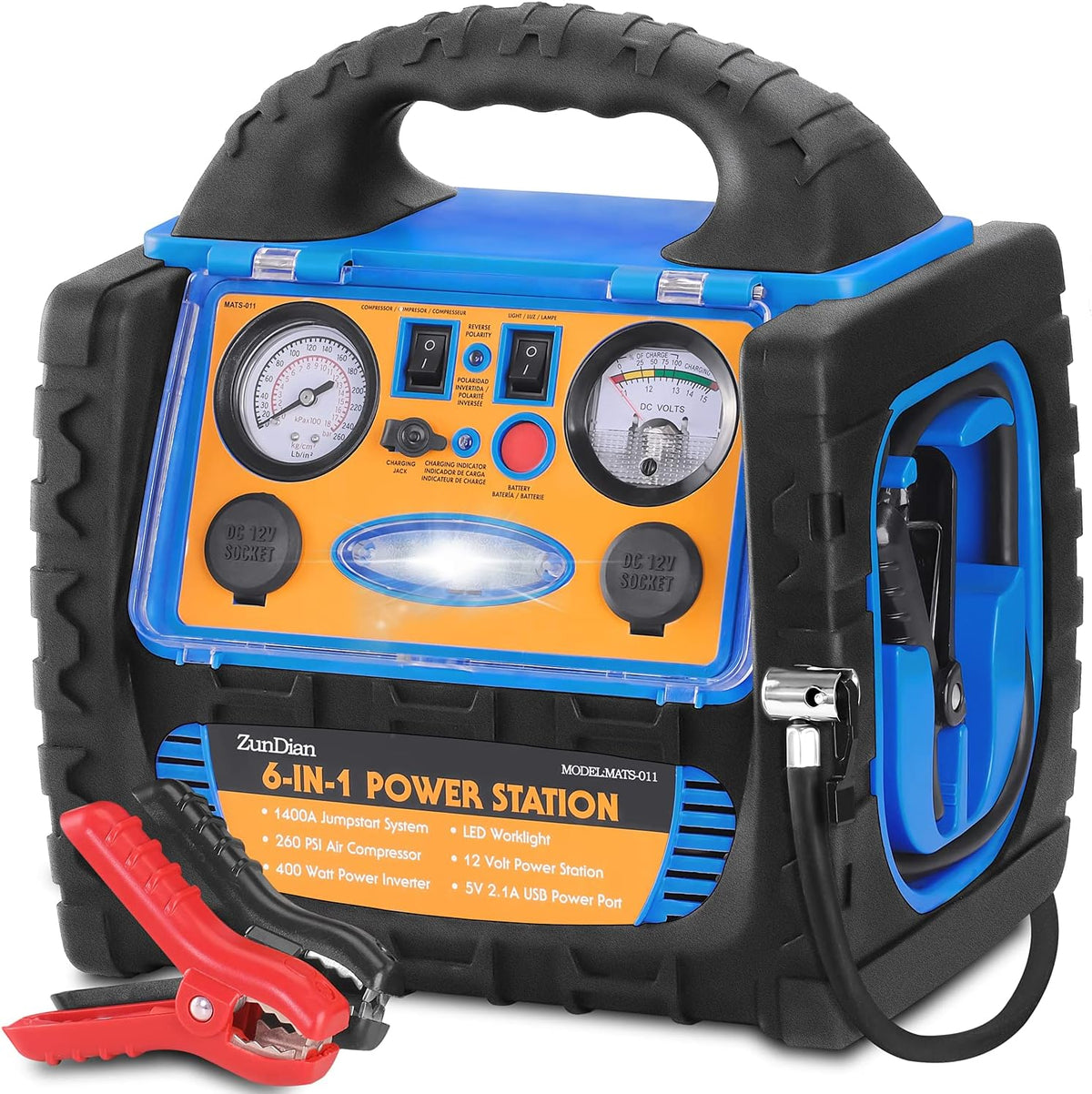 1400 Amp Battery Jump Starter with Air Compressor Car Tire Inflator, 110V 400W Power Inverter USB DC AC Outlet, 12V Emergency Auto Battery Booster Pack G206