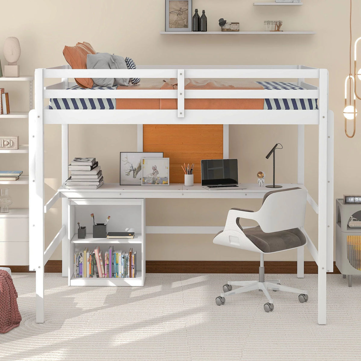 Full Size Loft Bed with Desk and Storage B41282