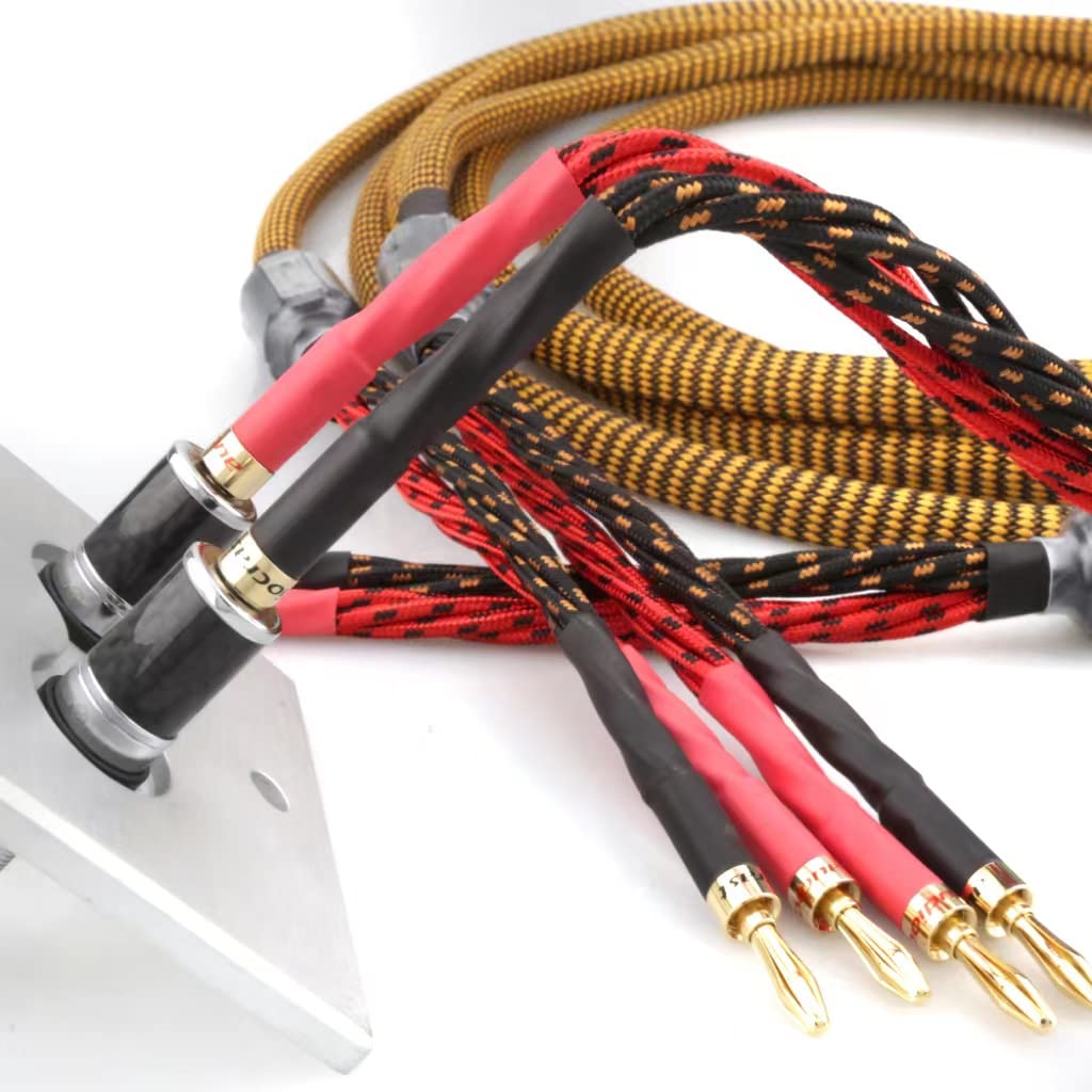 OFC Audiophile Speaker Cable with 8 Banana Plugs, 9.89ft 3m Nylon Braid A773