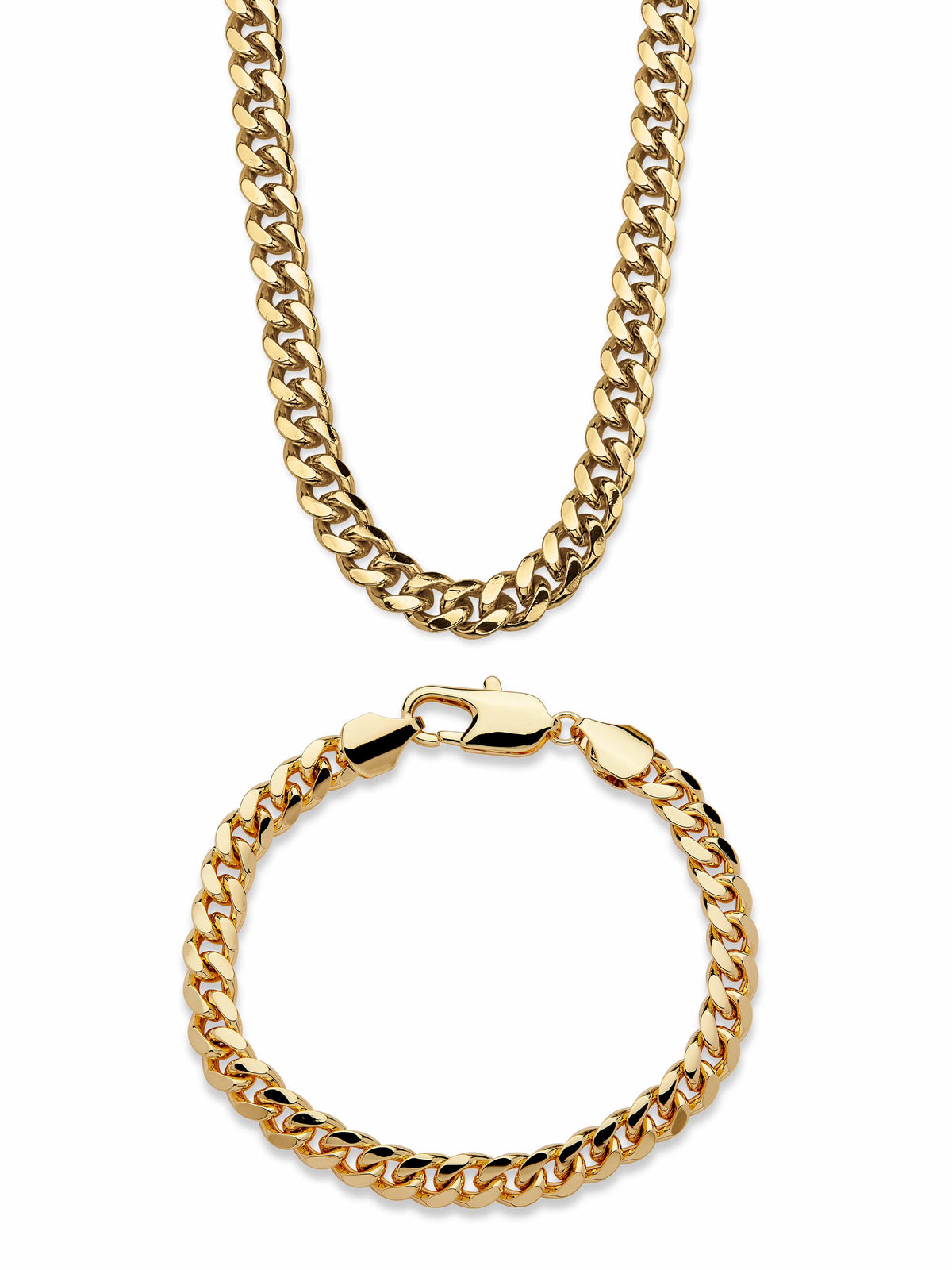 10.5 mm Curb-Link Bracelet and Chain Necklace 2-Piece Set D7837