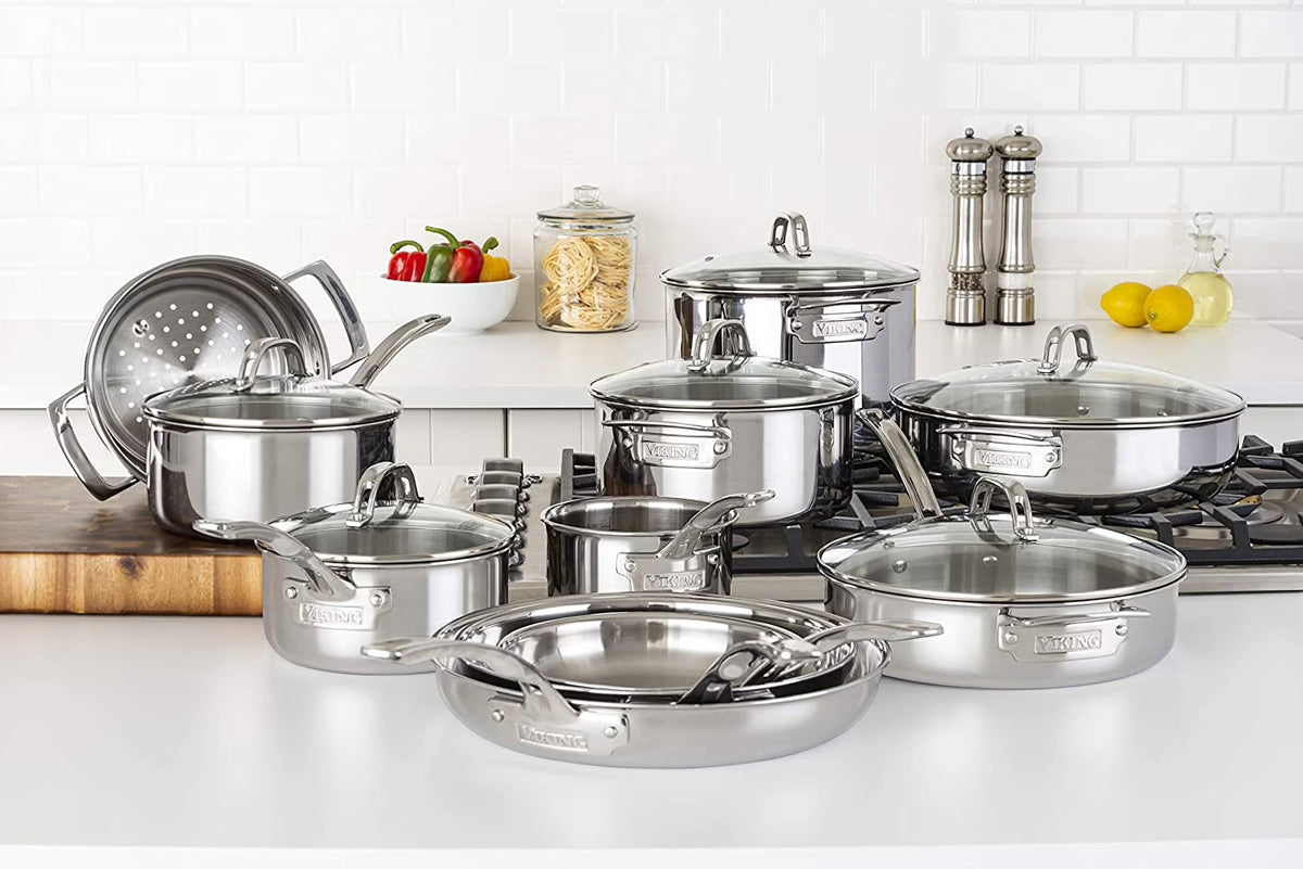 17pc Stainless Steel Cookware Set with Glass Lids Y385991