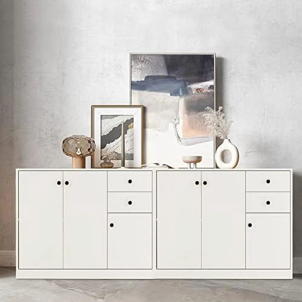Buffet Cabinet with 2 Drawers 3-Door Adjustable Shelves White P17890