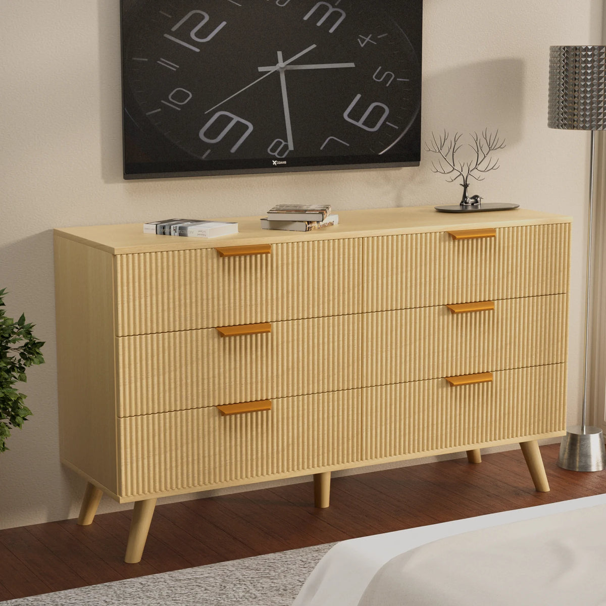 6 Drawer Natural Wood Flute Dresser M6957