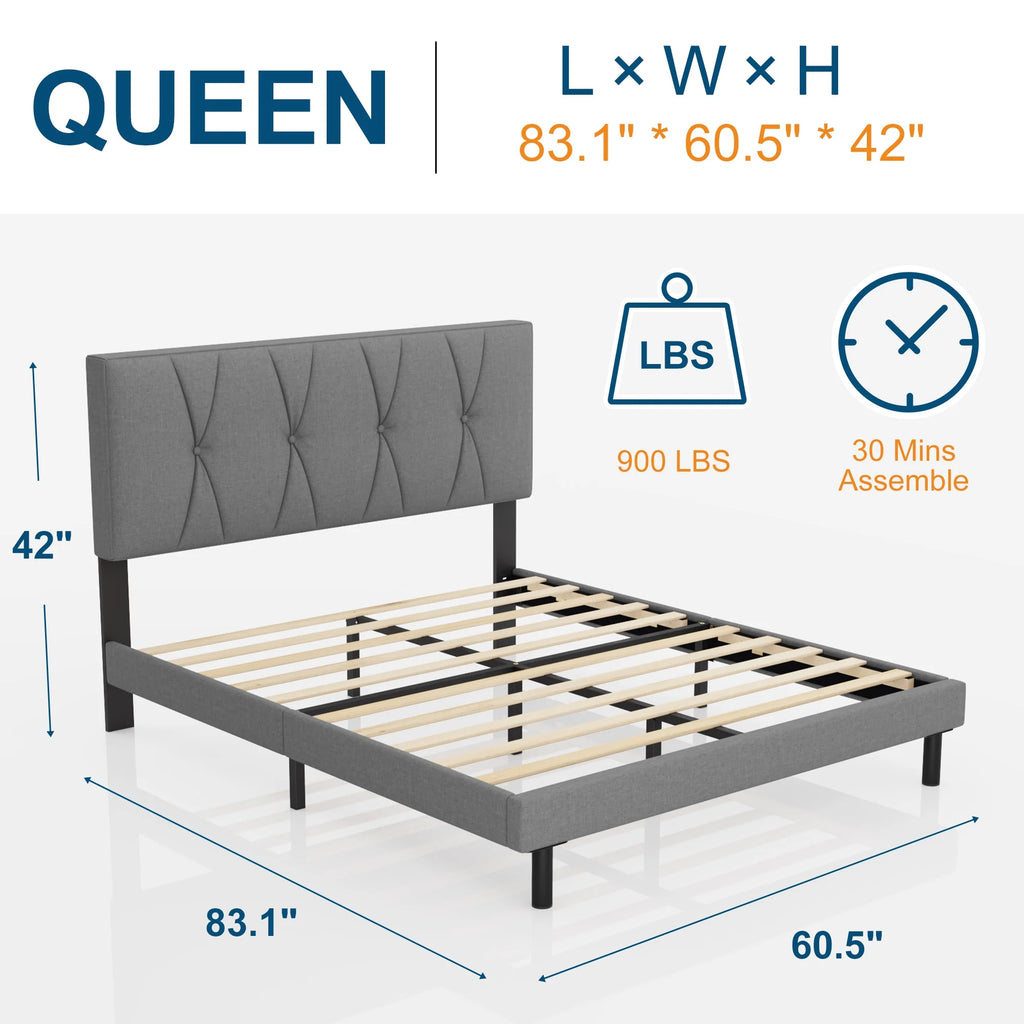 Queen Size Fabric Upholstered Platform Bed Frame I288575