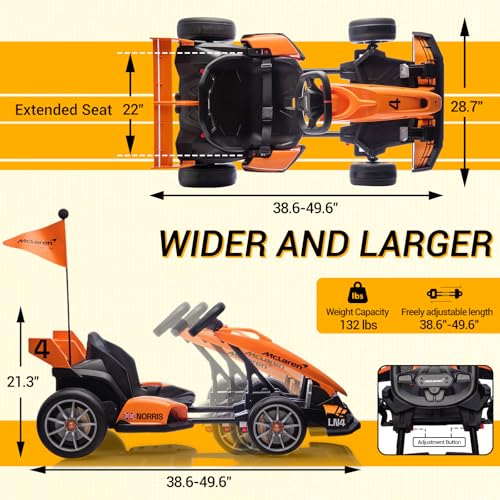 24V Kids Electric Go Kart with Dual 200W Motors, Adjustable Seat, Anti-Skid Tires, LED Lights, Orange F531001