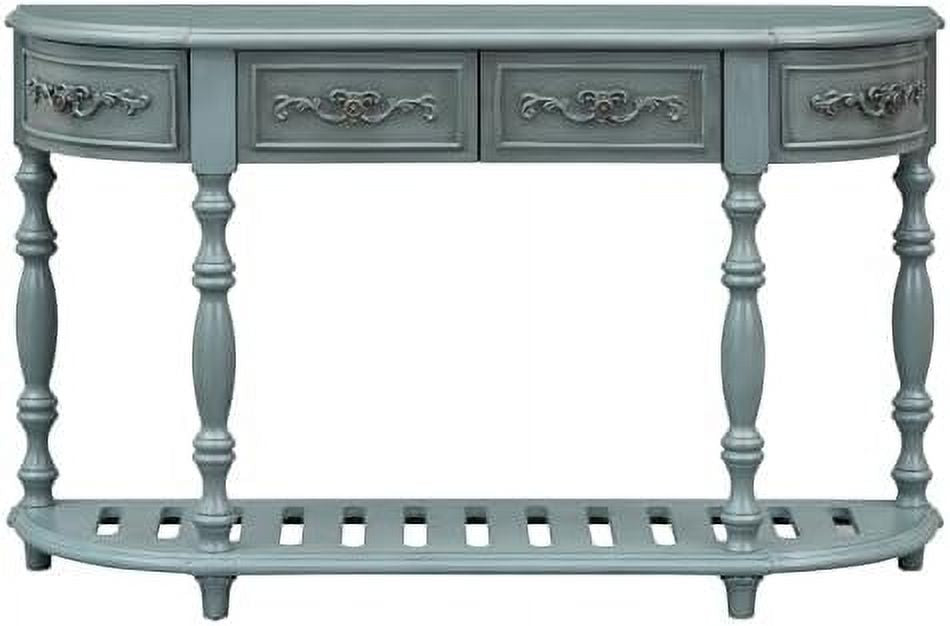Retro Curved Console Table with 2 Top Drawers and Solid Wooden Frame W69622