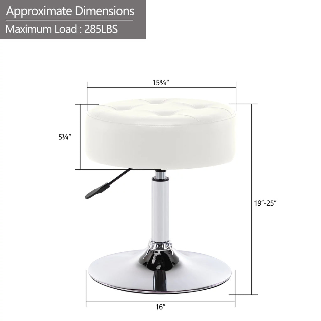 White Faux Leather Adjustable Height Swivel Ottoman Stool D7936