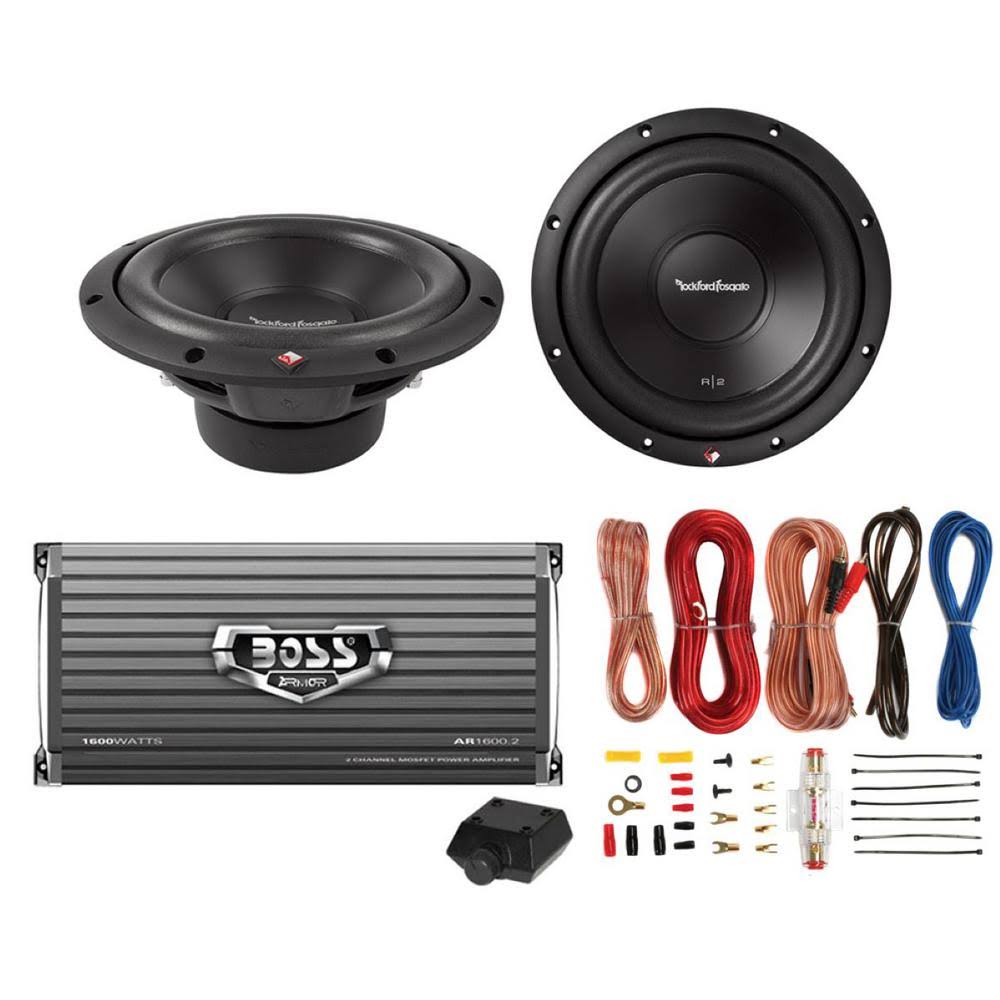 10x22 1000W 4-Ohm Car Subs + 1600W 2-Ch Amp + Amp Kit M461413
