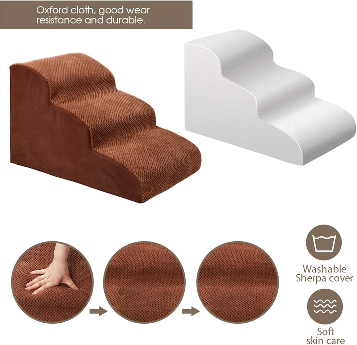 Brown 3 Tiers Foam Dog Steps with Rope Toy C982728