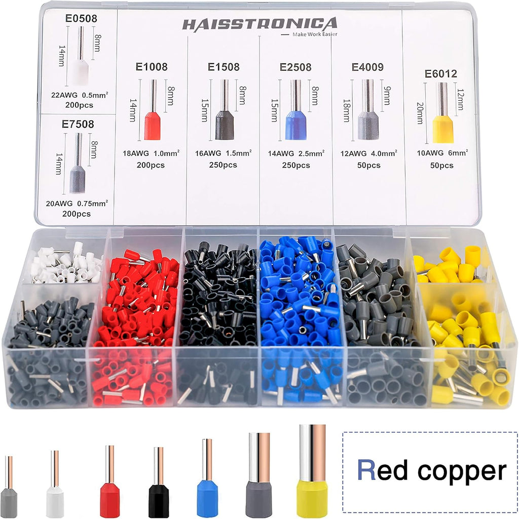 Hexagonal Wire Crimper Plier with 1200PCS Red Copper Wire End Terminals R341923