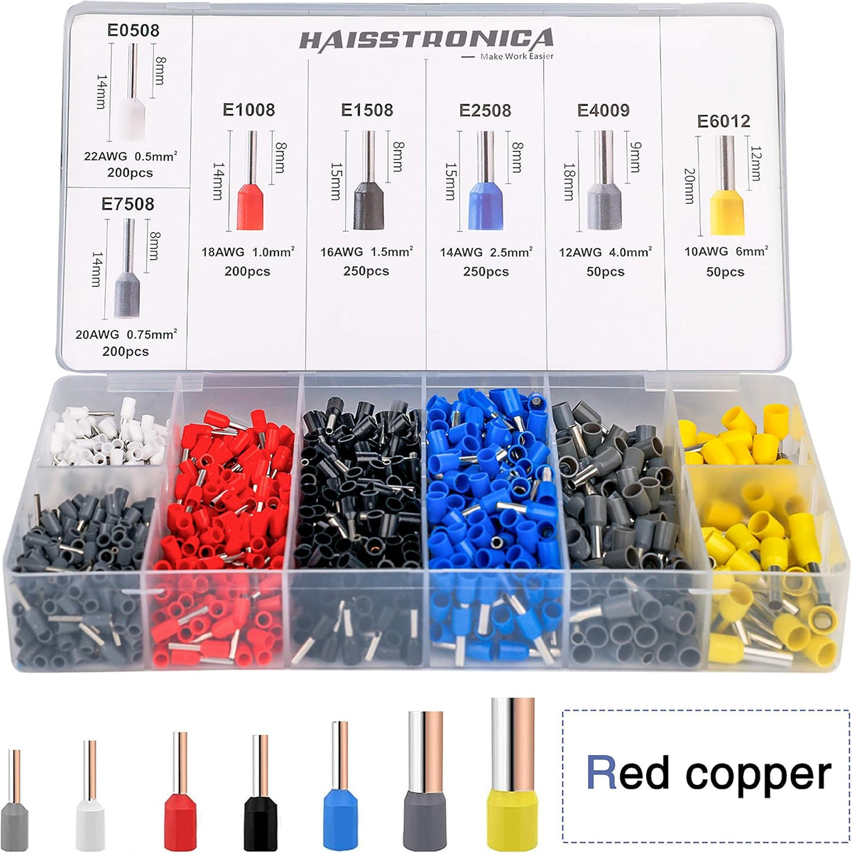 Hexagonal Wire Crimper Plier with 1200PCS Red Copper Wire End Terminals R341923
