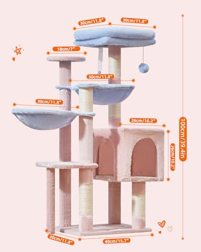 39.4-Inch Plush Cat Tree with 5 Scratching Posts Z3409