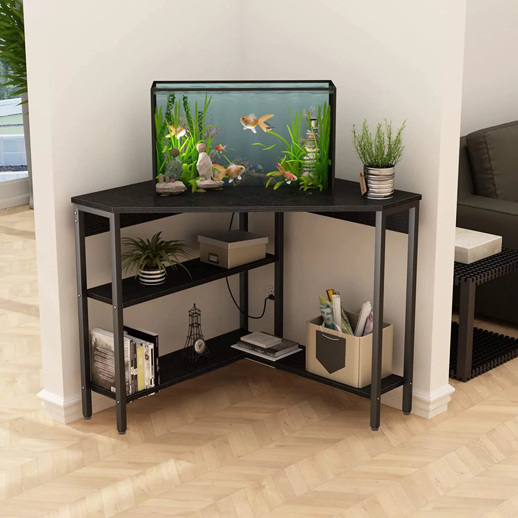Corner Desk with Outlets USB Ports Storage Shelves I349