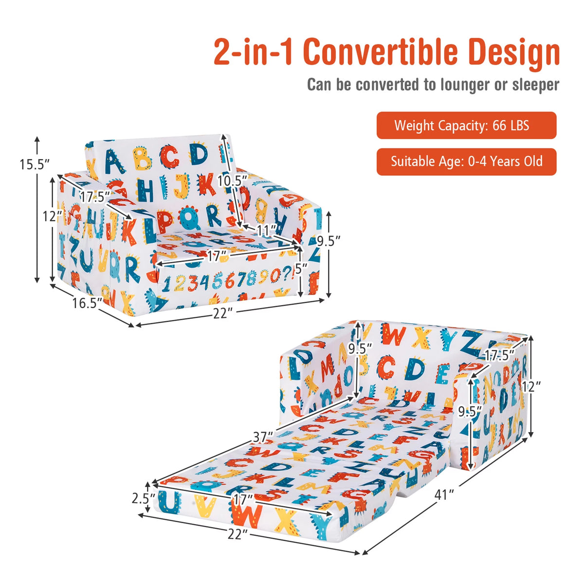 2 in 1 Kids Convertible Sofa Chair Lounger Q936