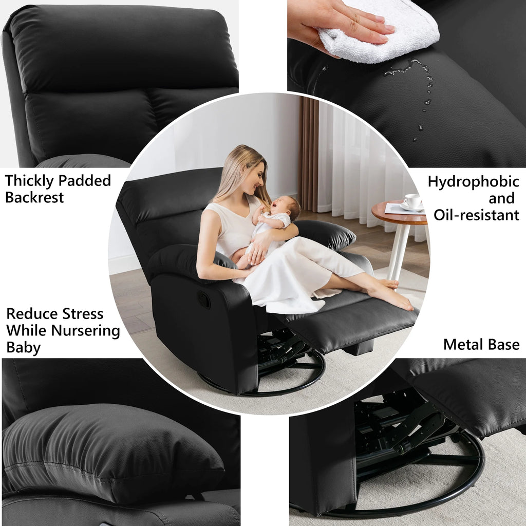 Small Black Swivel Recliner Chair with Adjustable Footrest E368571