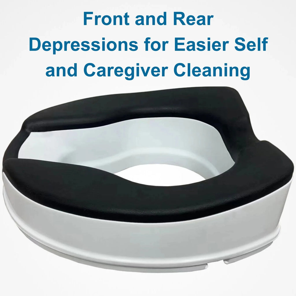 4-inch Raised Toilet Seat, Black Padded, Adjustable White D7171