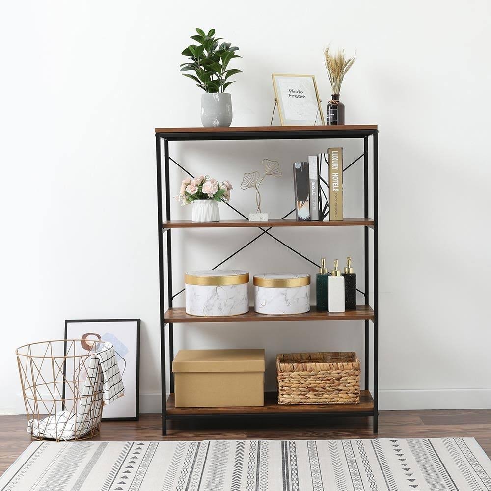 4-Tier Industrial Metal and Wood Bookcase H3136