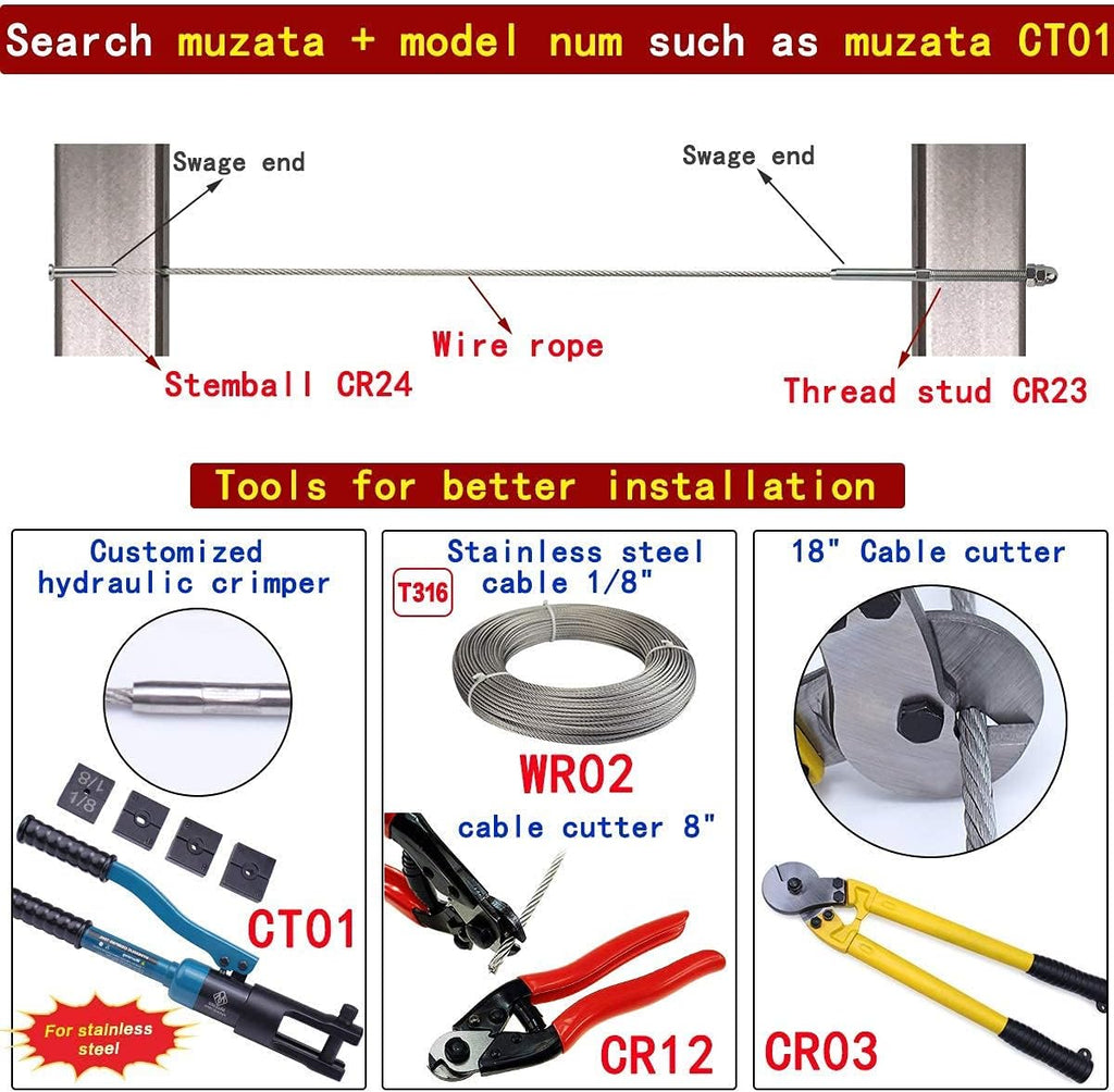 20Pack 1/8 Cable Railing Kit T316 Stainless Steel Terminal F208947