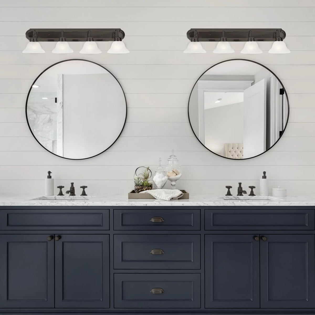 Oil Rubbed Bronze 4-Light Vanity Light with Frosted Glass C748471