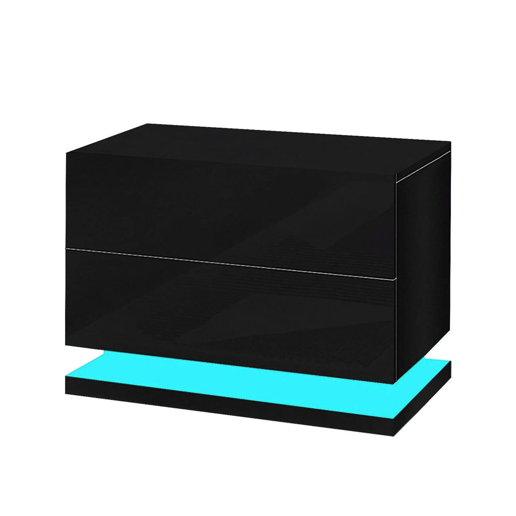 Black 2 Drawer High Gloss Nightstand X7579