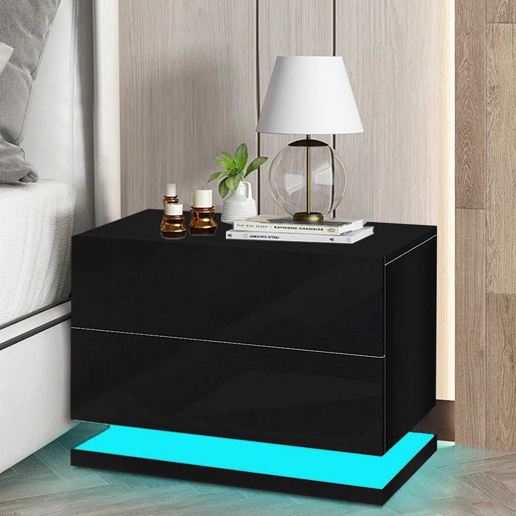 Black 2 Drawer High Gloss Nightstand X7579