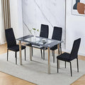 Rectangular Dining Table Chair Set with Glass Stainless Steel Legs E488