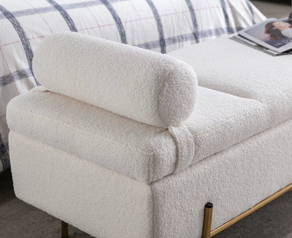 54 inches Faux Fur Upholstered Storage Bench with Gold Legs O773606