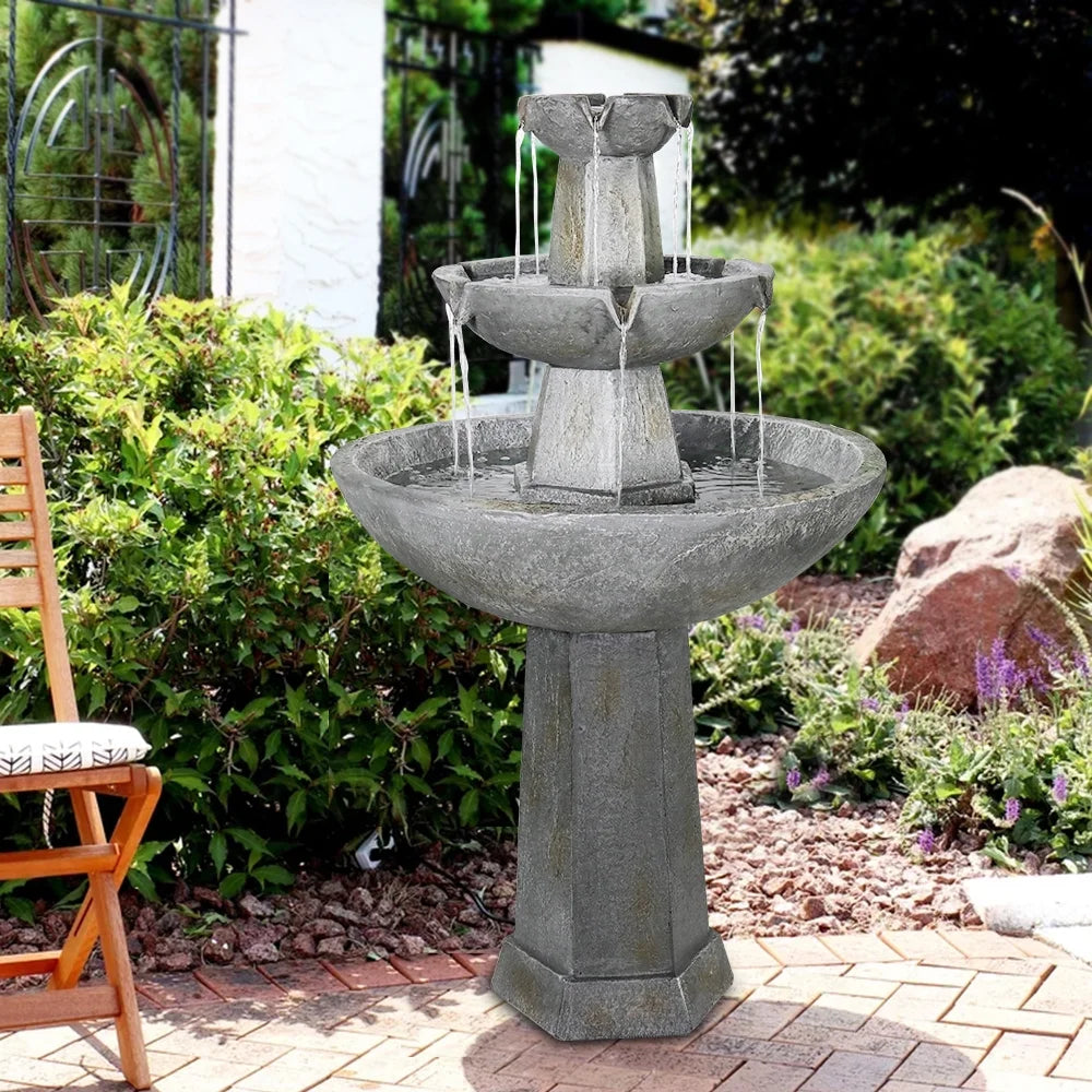 3 Tier Freestanding Waterfall Fountain with Bird Bath X90204
