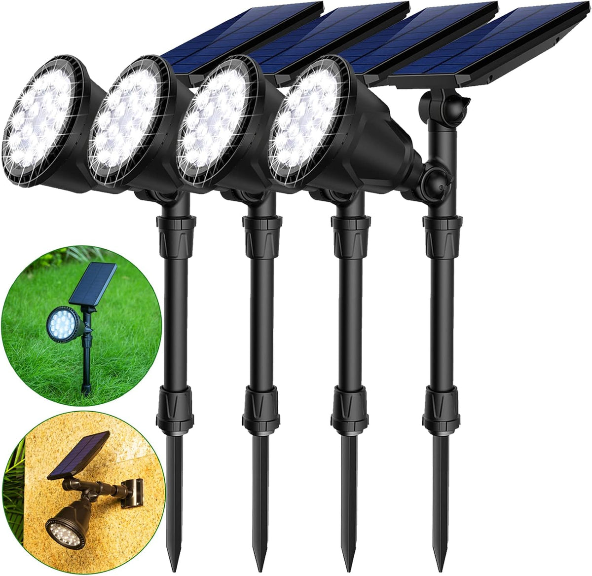 4 Pack Warm White Waterproof Solar Landscape Spotlights W579046