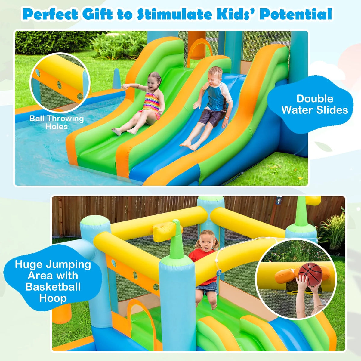 Inflatable Water Slide Park with Double Slides Splash Pool N275034