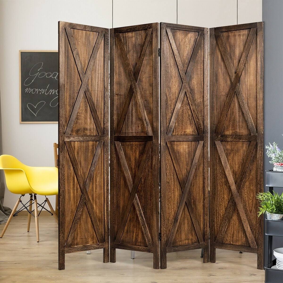 Brown 4 Panels Folding Wooden Room Divider S8129