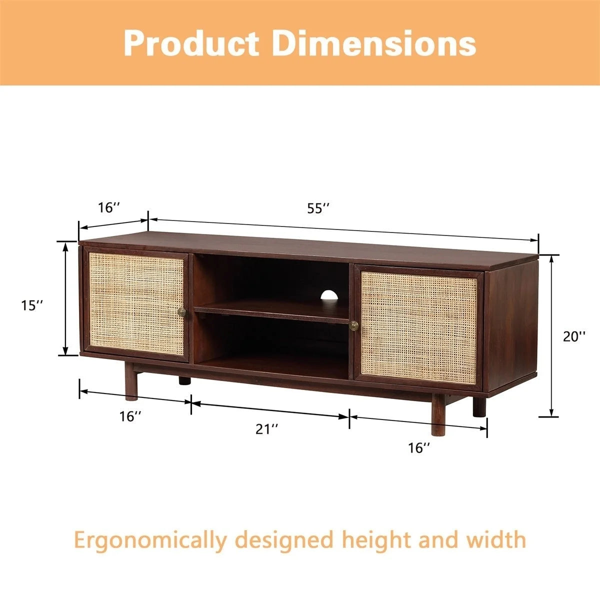 55" Solid Wood TV Stand Cabinet Media Console V816437