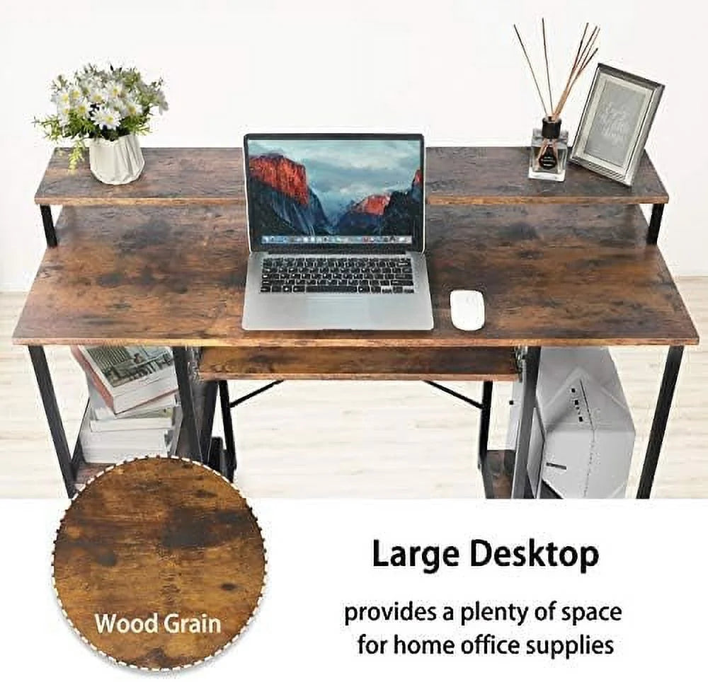 Computer Desk with Keyboard Tray, Hutch, Bookshelf, CPU Stand, Monitor Stand U7573