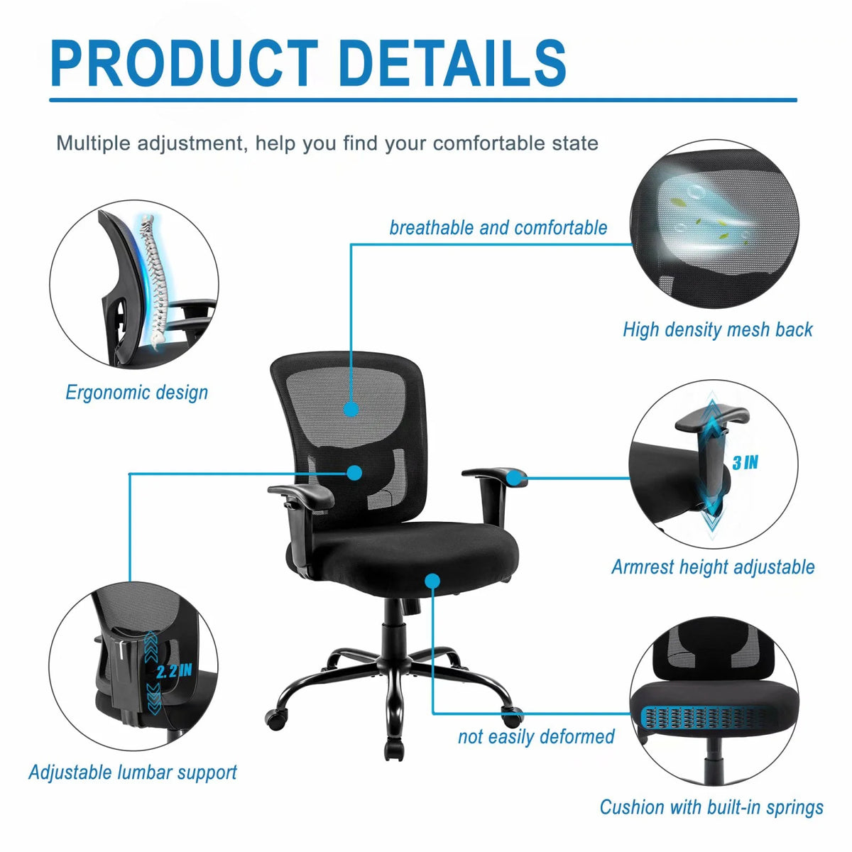 Black Ergonomic Mesh Office Chair with Arms H970781