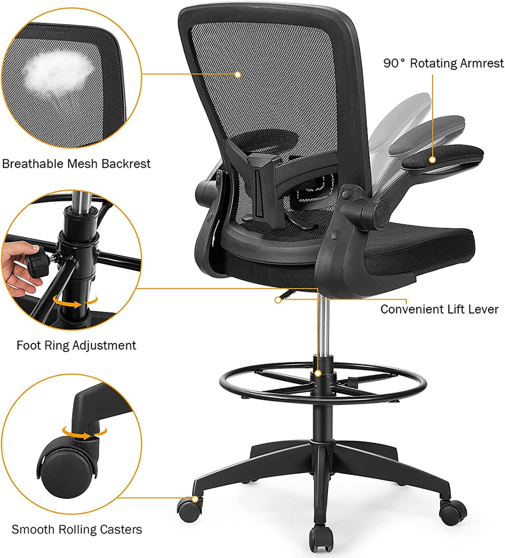 Black Ergonomic Tall Office Chair with Footrest H205051