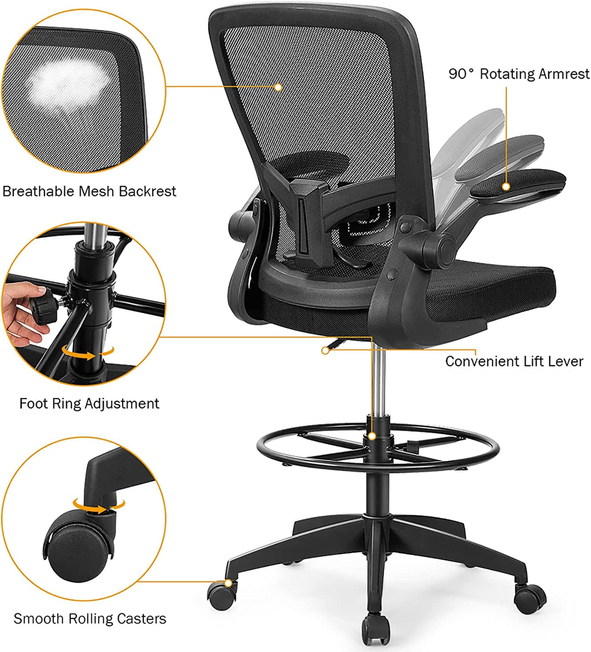 Black Ergonomic Tall Office Chair with Footrest H205051