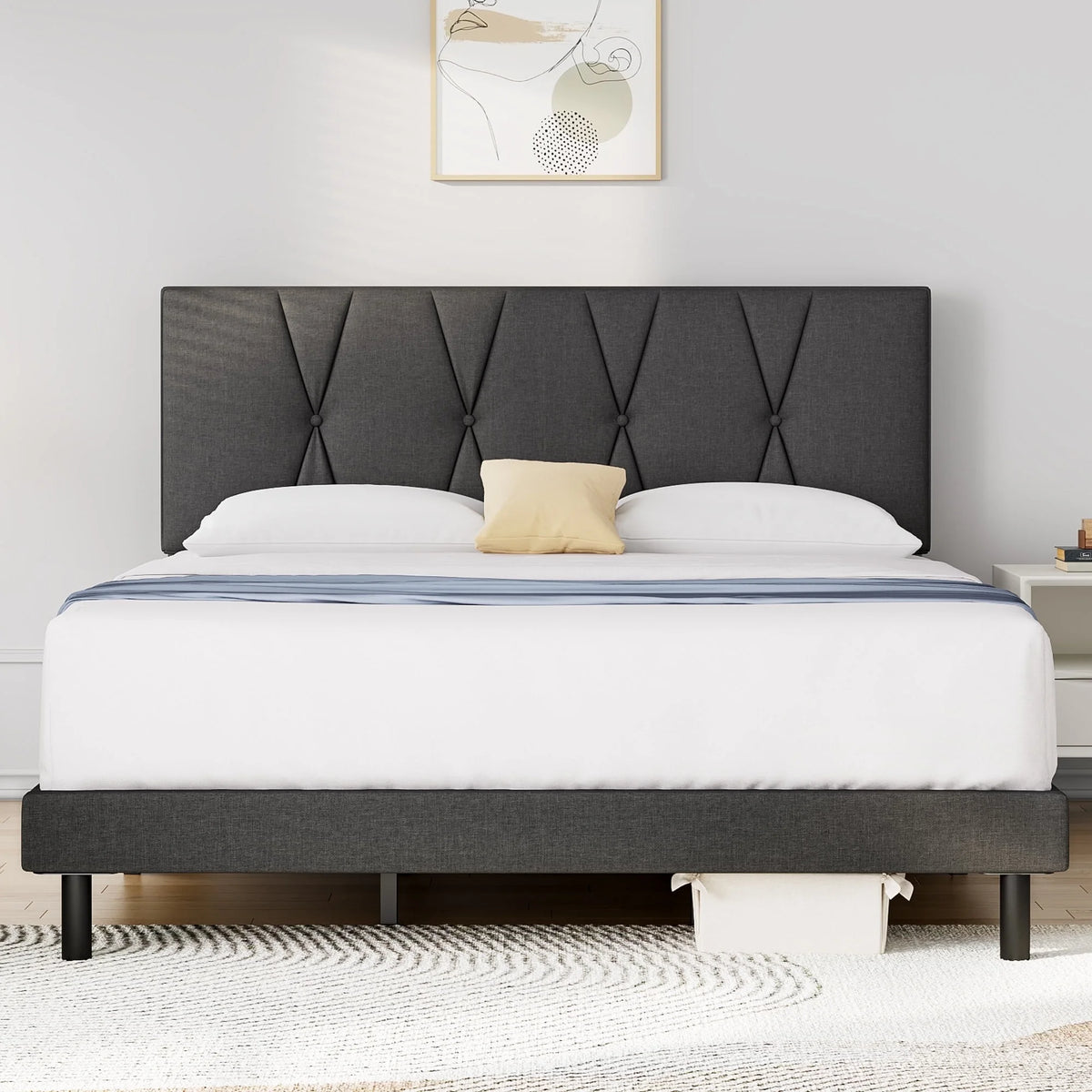 Queen Size Fabric Upholstered Platform Bed Frame I288575