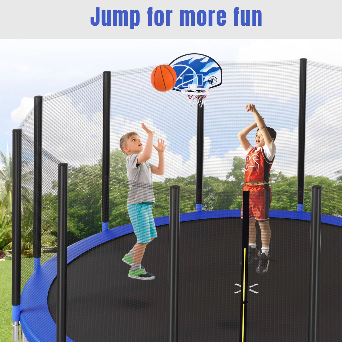 16FT Trampoline with Enclosure, Ladder, Basketball Hoop K508